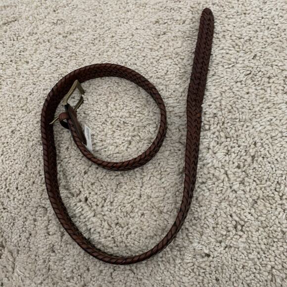 Lands’ End Leather Belt Mens Sz 42 Brown Braided Brass Buckle Adjustable - Picture 8 of 8